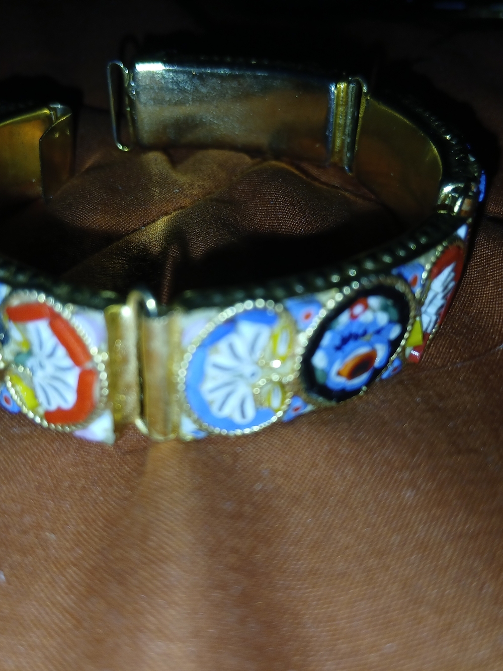 Gold-Tone Multicolor Enamel Floral Bracelet